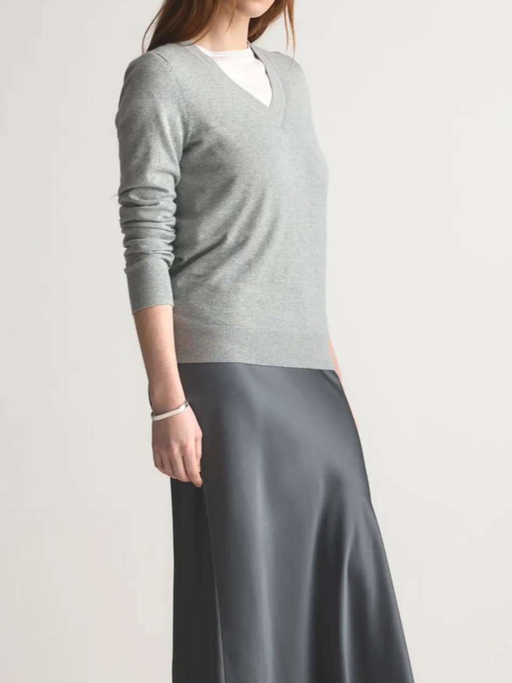 Quince Lightweight Cotton Cashmere V Neck Sweater Heather gray Size XL